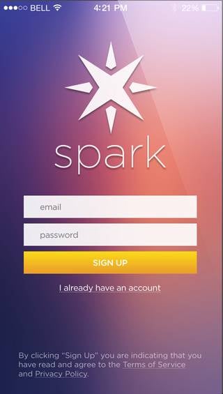 Spark Core Smartphone App Login Screen
